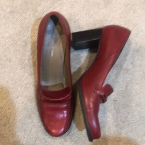 NATURALIZER Red/Burgundy 3 Inches Block Heel Leather Upper Shoes-8.5